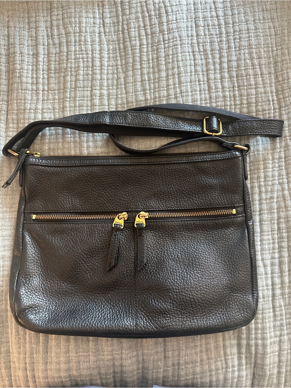 Fossil Leather Crossbody Bag with Gold Hardware - Black